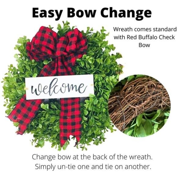 Preserved Boxwood Fall Outdoor Wreath 14", Welcome Sign, Farmhouse Fall Wreath - Picture 7 of 7